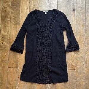 Black Crochet Trim Tunic Top Swim Coverup Medium